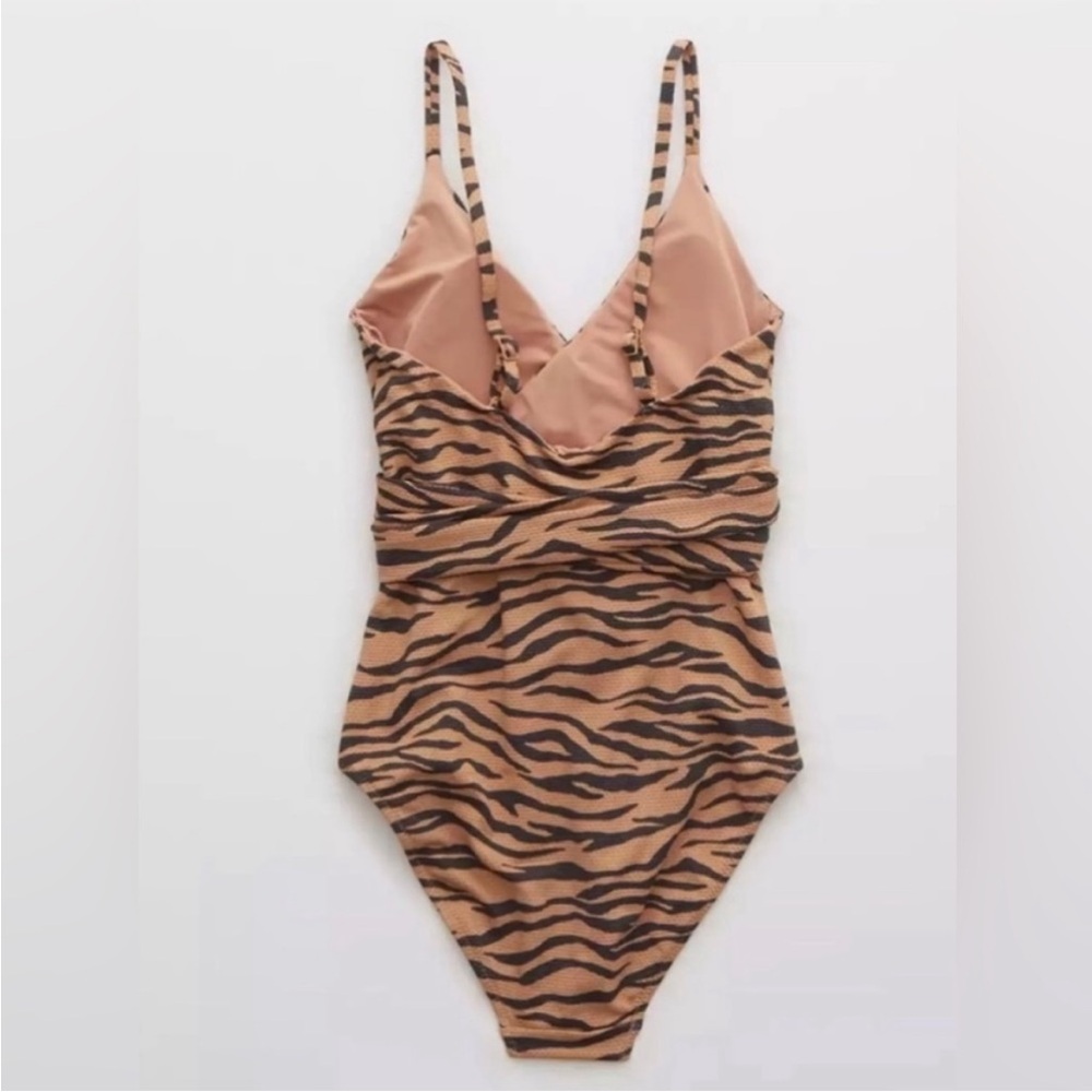 ◾️Aerie Pique Zebra Animal Print Wrap One Piece Swimsuit - Picture 3 of 11